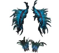 GWAWG Women Natural Feather Cape with Wrist Cuffs Wristband Maleficent Costume Gothic Lacing Shawl Shrug Collar Feather Cape for Halloween Cosplay Christmas Party (Blue)
