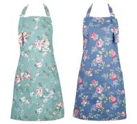 GWAWG Women's Cooking Aprons, 2Pec Adjustable Chef Ladies Apron with Big Front Pockets,Waterproof Floral Aprons for Cooking,Baking.Cleaning,Gardening
