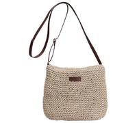 GWAWG Women's Straw Crossbody Bag with Leather Tag, Boho Woven Raffia Handbag,29x23x6cm,Lightweight Summer Beach Holiday Shoulder Bag,Zip Closure,White
