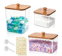GWBPES Laundry Storage Containers, 3 PCS Washing Powder Storage Laundry Room Accessories Laundry Jars with Lids Labels and Scoops Clear Dryer Sheet Holder for Washing Pods Powder Scent Booster