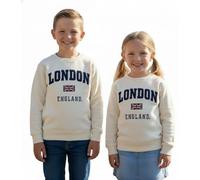 GWCC Kids London England Sweatshirt 5 Colours Desert Storn, Navy, Grey, Off, Polar White, Sizes 1 to 13, with Union Jack Metal Pin Badge (UK, Age, 3 Years, 4 Years, Regular, Off White)