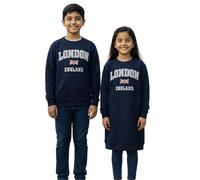 GWCC Kids London England Sweatshirt 5 Colours Desert Storn, Navy, Grey, Off White, Polar White, Sizes 1 to 13 Years, with Union Jack Metal Pin Badge (UK, Age, 7 Years, 8 Years, Regular, Navy)