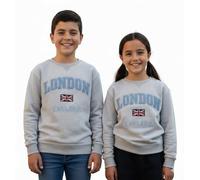 GWCC Kids London England Sweatshirt 5 Colours Desert Storn, Navy, Grey, Off White, Polar White, Sizes 1 to 13 Years, with Union Jack Metal Pin Badge (UK, Age, 3 Years, 4 Years, Regular, Polar White)