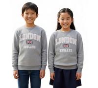 GWCC Kids London England Sweatshirt 5 Colours Desert Storn, Navy, Grey, Off White, Polar White, Sizes 1 to 13 Years, with Union Jack Metal Pin Badge (UK, Age, 11 Years, 13 Years, Regular, Grey)