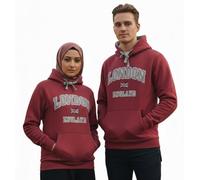 GWCC LE129 London England Applique Embroidery Hooded Sweatshirt Hoodie Ruby Red Colour XS to 4XL (as8, alpha, m, regular, regular)