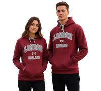 GWCC LE129 London England Hoodie Unisex Ruby Red Sweatshirt with Applique Embroidery - Fleece Pullover Hooded Jumper for Men & Women XS-4XL