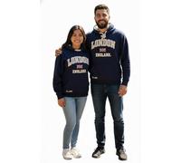GWCC LE129NG Unisex London England Hoodie Hooded Sweatshirt Navy Grey XS-2XL (2XL)