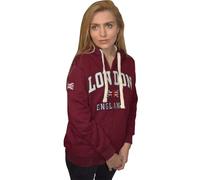 GWCC LE129ZMOW Unisex London England Zipped Hoodie Hooded Sweatshirt Maroon Off White XS-2XL (S)