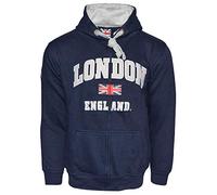 GWCC LE129ZNG Unisex London England Zipped Hoodie Hooded Sweatshirt Navy Grey XS-4XL, with metal Union Jack pin badge (UK, Alpha, 3XL, Regular, Regular)