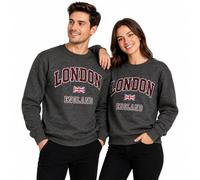 GWCC LE201 Unisex London England Applique Embroidery Sweatshirt Big and Tall Navy, Grey, Maroon, Charcoal 3XL and 4XL (UK, Alpha, 3XL, Regular, Regular, Charcoal)