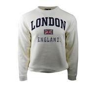 GWCC LE201OWN Unisex London England applique embroidery sweatshirt colour Off White navy embroidery Sizes XS to 4XL (UK, Alpha, S, Regular, Regular)