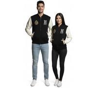 GWCC Licensed Harry Potter Varsity Baseball Jacket - Unisex Zip-Up Jacket with House Crests & Embroidery - 5 Hogwarts Designs, Sizes XS-2XL (UK, Alpha, S, Regular, Regular, Black-Hogwarts)