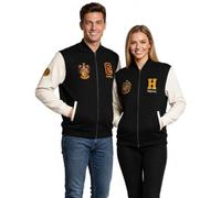 GWCC Licensed Harry Potter Varsity Baseball Jacket - Unisex Zip-Up Jacket with House Crests & Embroidery - 5 Hogwarts Designs, Sizes XS-2XL (UK, Alpha, M, Regular, Regular, Black-Hufflepuff)