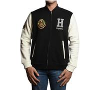 GWCC Licensed Harry Potter Unisex Hogwarts Baseball Jacket with Left, Right Chest and Sleeve Embroidery Black/Off White XS to 2XL (UK, Alpha, M, Regular, Regular, Black/Off White)