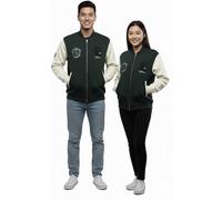 GWCC Licensed Harry Potter Unisex Slytherin Baseball Jacket, Terry Towel Embroidery, Zipped, Bottle Green/Off White, Sizes XS to 2XL (UK, Alpha, XL, Regular, Regular, Bottle Green/Off White)