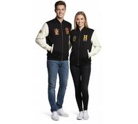 GWCC Licensed Unisex Harry Potter Hufflepuff Varsity Jacket, Terry Towel Embroidery, Baseball Zipped Jacket, Black/Off White, Size XS to 2XL (UK, Alpha, M, Regular, Regular, Black/Off White)