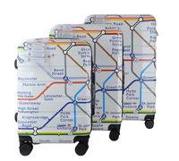 GWCC Licensed London Underground, 3 Piece Suitcase Set 20 inches(Cabin Size), 24,28 inches Tube map Print, ABS + PC Shell, TSA Locks, 360 Wheels Locks, UG Zip Holder, Blue Lining, Zipped Luggage