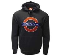 GWCC Licensed Unisex Underground Roundel Distressed Print Hoodie | Official TFL London Hooded Sweatshirt | Soft Cotton Blend Pullover | Black | Sizes XS-2XL (UK, Alpha, XL, Regular, Regular)