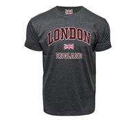 GWCC London England Applique Embroidery T-Shirt, Charcoal/Maroon, 2XL to 4XL, with Union Jack Metal Pin Badge (UK, Alpha, 3XL, Regular, Regular, Charcoal)