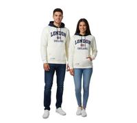 GWCC London England Hoodie | Unisex Crossover Hood Fleece Sweatshirt | Union Jack Embroidery | Off White & Navy | UK Souvenir Gift | XS-4XL (UK, Alpha, M, Regular, Regular, Off White)