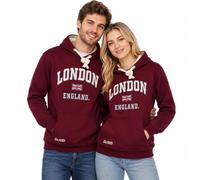 GWCC London England Hoodie Unisex Premium Embroidered Pullover Hooded Sweatshirt - British Appliqué Union Jack Hoodie for Men & Women XS-4XL Maroon (UK, Alpha, M, Regular, Regular)