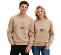 GWCC London England Sweatshirt Unisex Crew Neck Jumper with Union Jack Applique Badge & Embroidered England Logo, Premium Pullover, XS-4XL Desert Storm (UK, Alpha, M, Regular, Regular, Desert Storm)