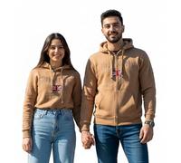 GWCC London England Zipped Hoodie 3 Colours Desert Storm, Ash Grey, Grey Pink, Sizes XS to 4XL, with Union Jack Metal Pin Badge (UK, Alpha, L, Regular, Regular, Desert Storm)