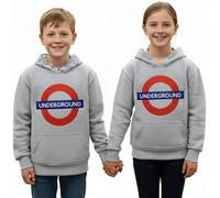 TFL™129K Kids Licensed Chain Stitch Embroidery Underground™ Hoodie Grey Sizes 1 to 13 years (as8, age, 7_years, 8_years, regular)
