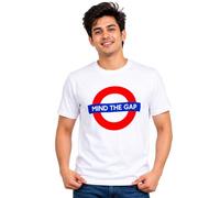 GWCC London Underground Mind The Gap White T-Shirt, Cotton Blend, Multiple Sizes XS-4XL, Classic Roundel Design (UK, Alpha, L, Regular, Regular)