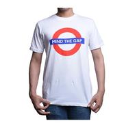 GWCC London Underground Mind The Gap White T-Shirt, Cotton Blend, Multiple Sizes XS-4XL, Classic Roundel Design (UK, Alpha, L, Regular, Regular)