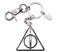 GWCC Official Licensed Harry Potter Deathly Hallows Keychain made of silver chrome finish and encompasses all three symbols of the Deathly Hallows