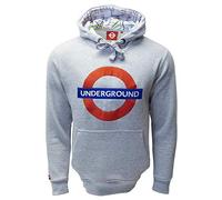RITISH ERITAGE RANDS TFL129 Licensed Unisex Underground Chain Stitch Embroidery Hooded Sweatshirt (S) Sports Grey