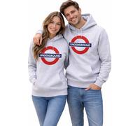GWCC TFL129 Licensed Unisex Underground Roundel Chain Stitch Embroidery Hoodie | Premium 330GSM Soft Cotton-Blend Sweatshirt | Tube Map Hood Lining | Grey | XS-4XL (UK, Alpha, S, Regular, Regular)