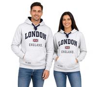 GWCC Unisex London England Hoodie - Grey & Navy Hooded Sweatshirt with Union Jack Embroidery | Casual Jumper for Men & Women, Sizes XS-4XL (UK, Alpha, 3XL, Regular, Regular, Sports Grey)