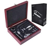 GWCLEO Wine Opener, 9pcs Manual Rabbit Corkscrews Lever Arm, Wine Accessory Sets with Bottle Openers, Foil Cutter, Aerator, Drip Ring, Pourer/Stopper, Thermometer, Vacuum Pump and Spare Spirals