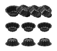 GWCYMYD 10 Pcs Pudding Cup Molds, Non-Stick Carbon Steel Fluted Cake Pans, Mini Cake Pans for Flower Shaped Cupcakes, Brownies, Puddings (Black)