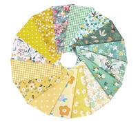 GWCYMYD 16 PCS Floral Cotton Fabric Squares, 25 x 25 cm Pure Patchwork Quilting Sheets, Printed Scrap Cloth Bundles for DIY Sewing, Hobby Craft Making(Yellow Green)