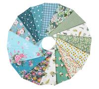 GWCYMYD 16 PCS Floral Cotton Fabric Squares, 25 x 25 cm Pure Patchwork Quilting Sheets, Printed Scrap Cloth Bundles for DIY Sewing, Hobby Craft Making(Green)