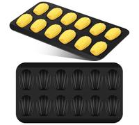 GWCYMYD 2 Pcs Madeleine Pans, 12 Cup Carbon Steel Madeleine Mold Cake Pan with Non-Stick Coating, Baking Moulds for Cakes Chocolate, Candy, Cookies (Black)