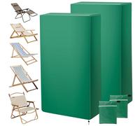 GWCYMYD 2 PCS Outdoor Folding Chair Covers, Waterproof Oxford Fabric with Internal Silver Coating & Adjustable Strap, 71x23x110cm All-Weather Dust Sun Rain Protector for Beach Garden Camping(Green)