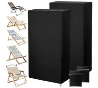 GWCYMYD 2 PCS Outdoor Folding Chair Covers, Waterproof Oxford Fabric with Internal Silver Coating & Adjustable Strap, 71x23x110cm All-Weather Dust Sun Rain Protector for Beach Garden Camping(Balck)