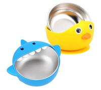GWCYMYD 2 Pcs Stainless Steel Baby Suction Bowl, 300ml Anti Slip Toddler Food Bowl with Removable Animal Shape Silicone Sleeve, Suction Bowls for Toddlers Feeding Soup Noodle Pasta Snack