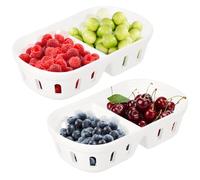 GWCYMYD 2Pcs Ceramic Berry Basket, White Fruit Bowls with Draining Holes, Stackable Ceramic Draining Fruit Basket for Strawberry, Grape, Cherry, Berries, Veggies