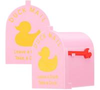 GWCYMYD 2PCS DUCK MAIL Magnetic Mailbox, 6.9x7.6x9.7cm Plastic Mini Fridge & Cruise Door Decor with Movable Flag, Fun Cabin Decor for Cruise Ships Families Travellers Offices (Pink)