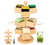 GWCYMYD 3 Tier Rotating Tea Bag Organiser, 360 Degree Bamboo Revolving Holder, 9 Compartment Countertop Storage Box for Kitchen Home Office Coffee Station(Log Colour)