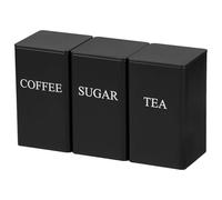 GWCYMYD 3Pcs Metal Tea Coffee Sugar Canisters, 1000 ML Kitchen Storage Canisters with Airtight Lid and Name Marker, Tea Coffee Sugar Canister Set for Kitchen Counter Storage (Black)
