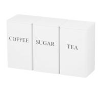 GWCYMYD 3Pcs Metal Tea Coffee Sugar Canisters, 1000 ML Kitchen Storage Canisters with Airtight Lid and Name Marker, Tea Coffee Sugar Canister Set for Kitchen Counter Storage (White)