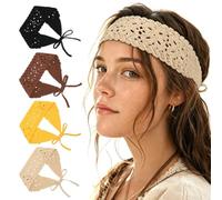 GWCYMYD 4 PCS Crochet Headbands, Boho Floral Knit Hair Band, Mixed Colours Vintage Head Wrap, Adjustable Tie Back Hairband for Women Girls Everyday Holiday