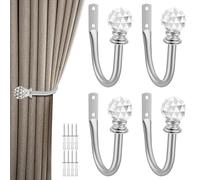 GWCYMYD 4 Pcs Curtain Holdbacks, Curtain Tie Backs with Acrylic Crystal Ball, Wall Mounted Drapery Tiebacks, Metal Tiebacks for Window Shower Drapery Voile (Silver)