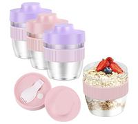 GWCYMYD 4 Pcs Overnight Oat Cups with Spoon and Lid, Leak Proof on the go Yogurt Pot Muesli Cups Cereal to go Breakfast Cup 480ml